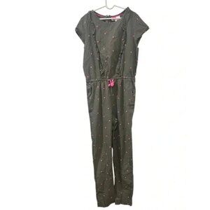 Girls Boden Gray Jumpsuit With Pink Hearts & Ruffle Details Size 13-14Y